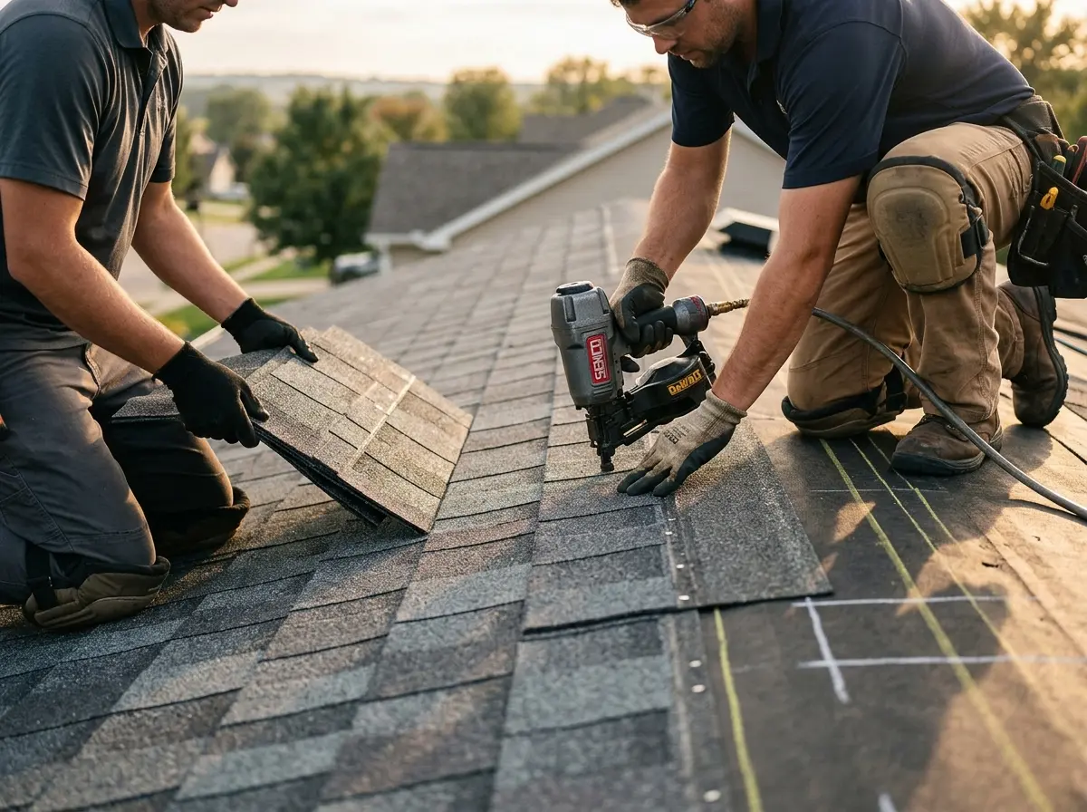 Professional roofer working on a residential roof in Dobbs Ferry